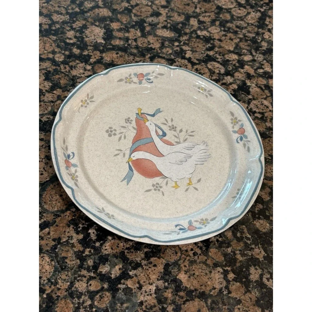VTG Set of 3 Marmalade International Salad Plates Geese Red Fruit Blue Ribbon